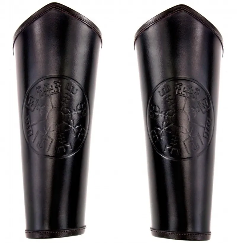 Clearance Leonardo Carbone 1252 Lederarmschiene "Ottar" mit Vegvisir-Prägung - Schwarz