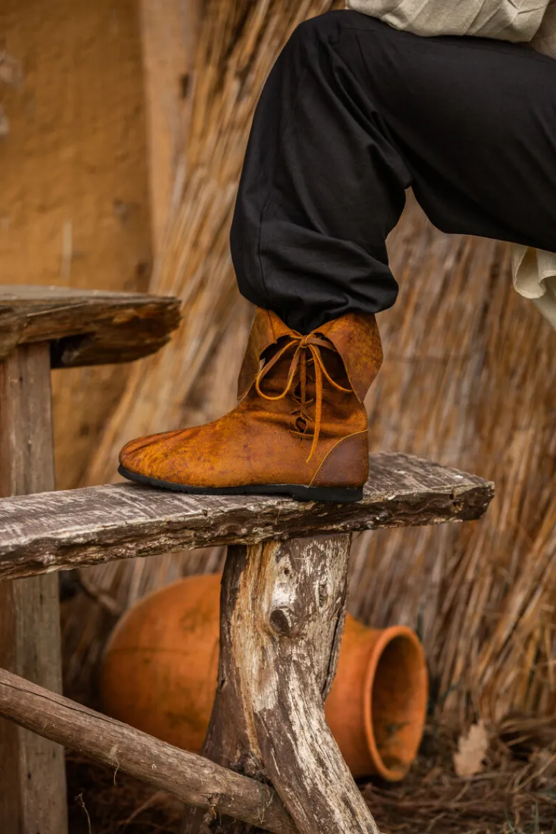 Sale Leonardo Carbone 008 Mittelalter Stulpenstiefel aus Nubukleder- Braun