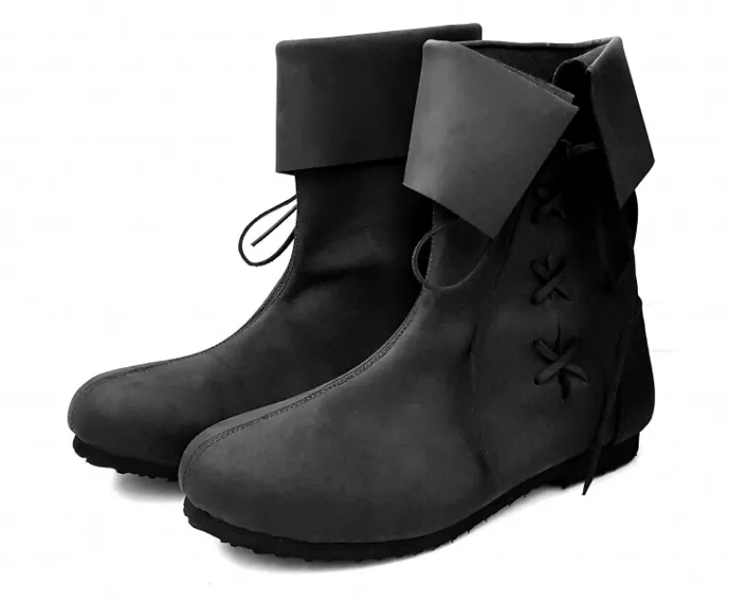 Store Leonardo Carbone 008 Mittelalter-Stulpenstiefel aus Nubukleder- Schwarz