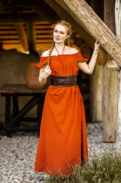 Outlet Leonardo Carbone Bodenlanges Kleid mit Schulterrüsche 