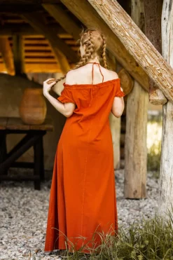 Outlet Leonardo Carbone Bodenlanges Kleid mit Schulterrüsche 
