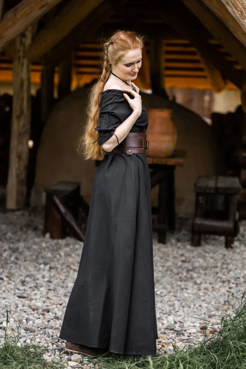 Best Leonardo Carbone Bodenlanges Kurzarmkleid "Melisande" Schwarz