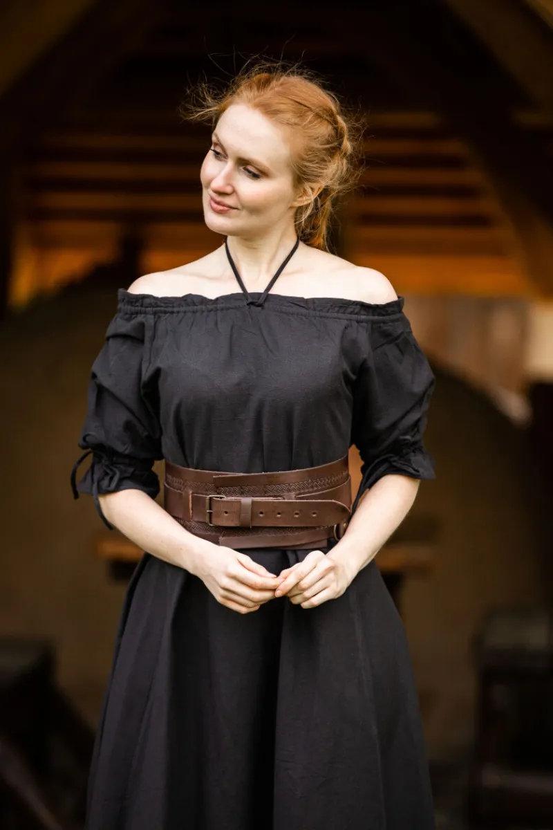 Best Leonardo Carbone Bodenlanges Kurzarmkleid "Melisande" Schwarz