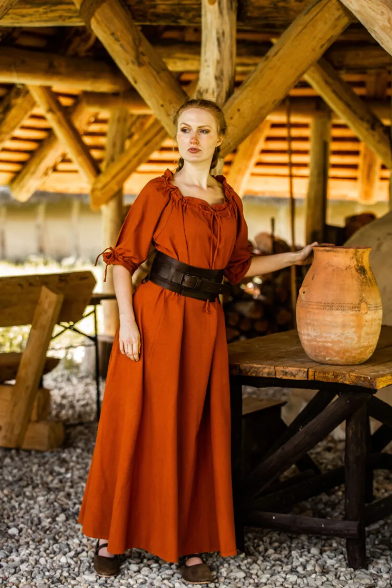 Best Sale Leonardo Carbone Bodenlanges Kurzarmkleid "Melisande" Rost