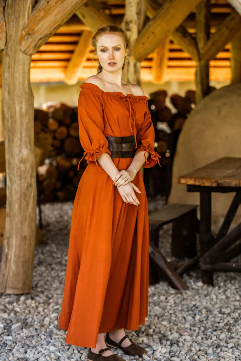 Best Sale Leonardo Carbone Bodenlanges Kurzarmkleid "Melisande" Rost