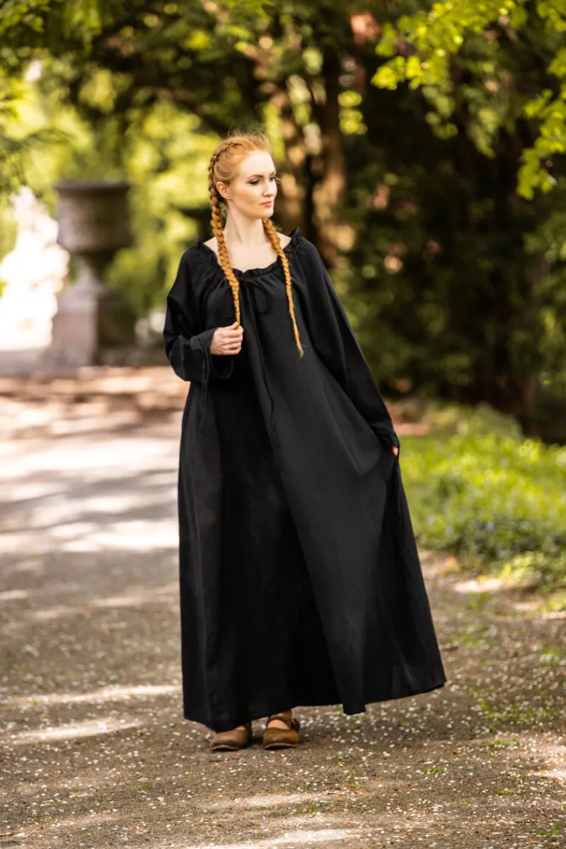 New Leonardo Carbone Bodenlanges Langarmkleid "Mechthild" Schwarz