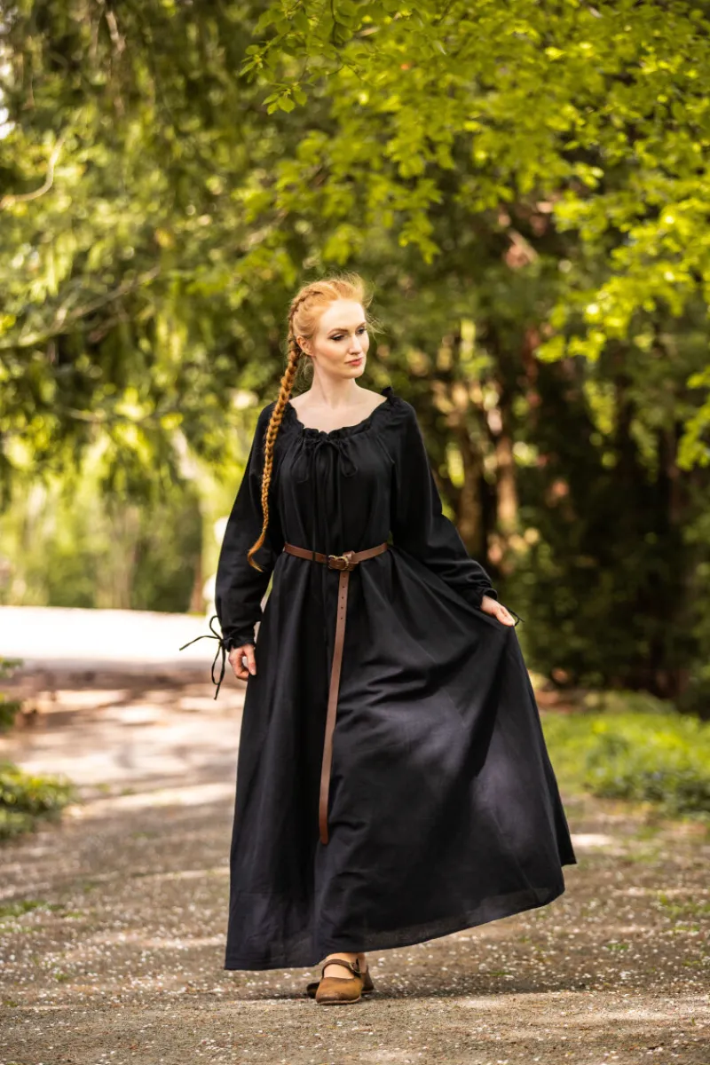 New Leonardo Carbone Bodenlanges Langarmkleid "Mechthild" Schwarz