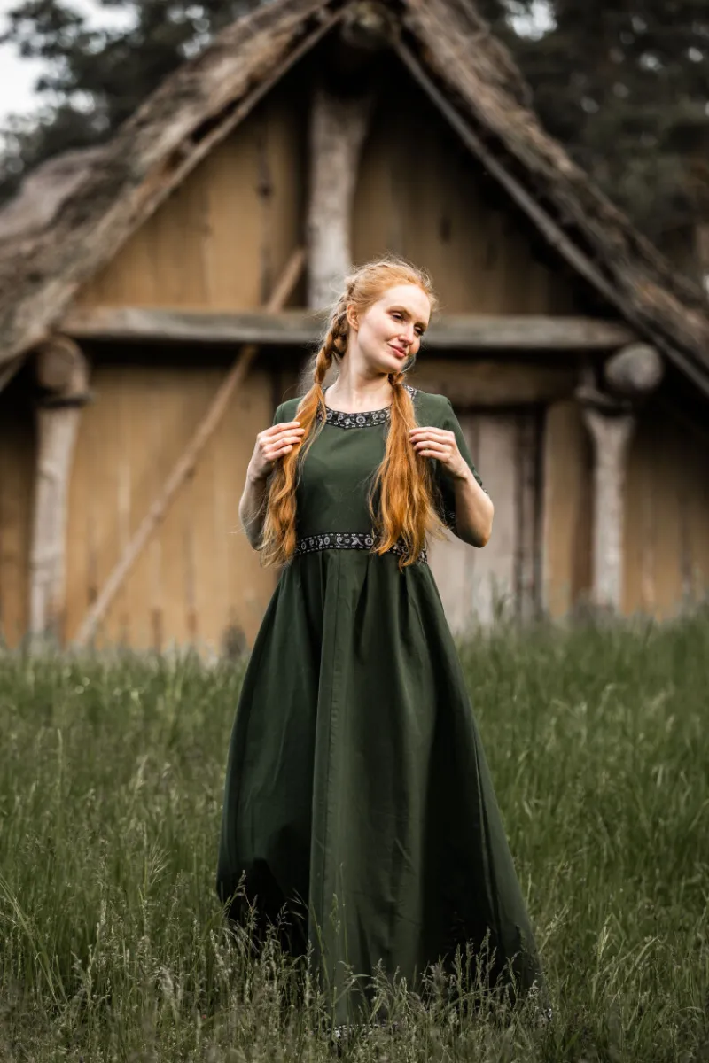 Online Leonardo Carbone Edles Kurzarmkleid mit Bordüre "Ennlin" Grün