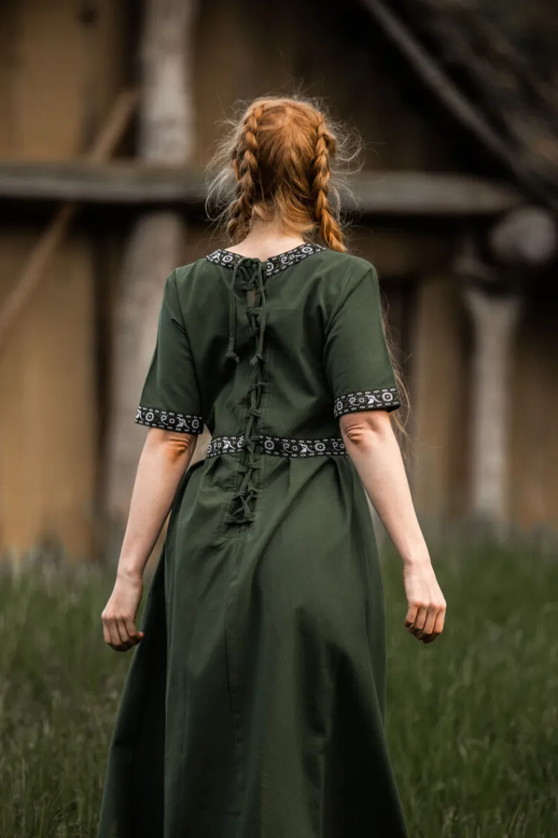 Online Leonardo Carbone Edles Kurzarmkleid mit Bordüre "Ennlin" Grün