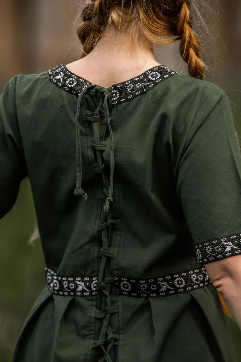 Online Leonardo Carbone Edles Kurzarmkleid mit Bordüre "Ennlin" Grün