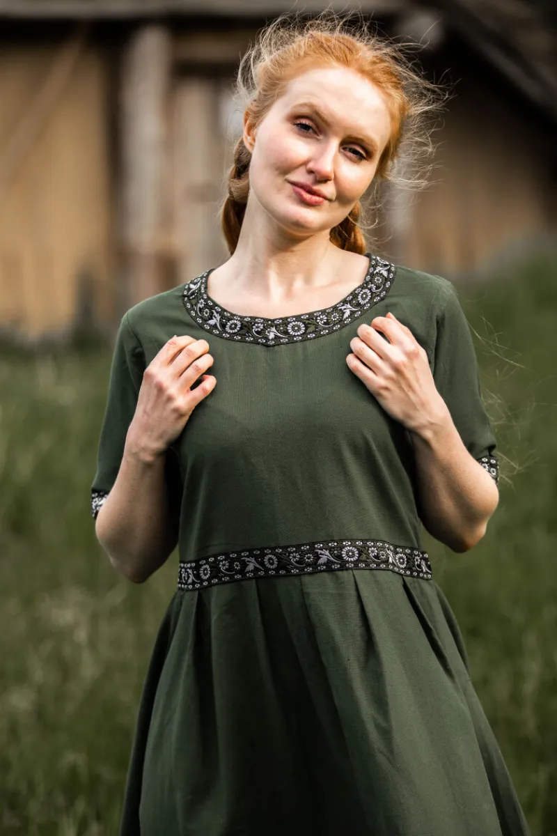Online Leonardo Carbone Edles Kurzarmkleid mit Bordüre "Ennlin" Grün
