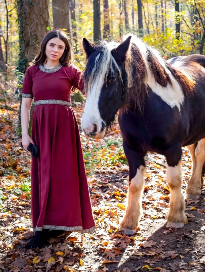 Best Leonardo Carbone Edles Kurzarmkleid mit Bordüre "Ennlin" Rot