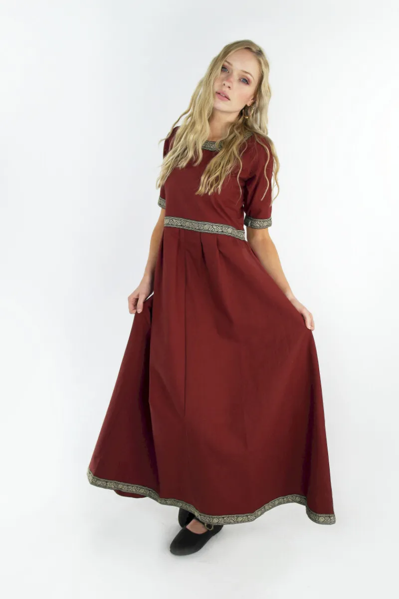 Best Leonardo Carbone Edles Kurzarmkleid mit Bordüre "Ennlin" Rot