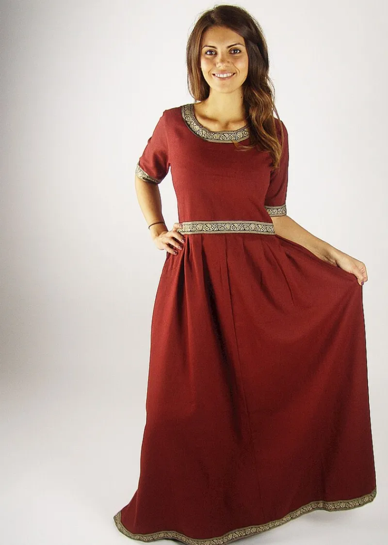 Best Leonardo Carbone Edles Kurzarmkleid mit Bordüre "Ennlin" Rot