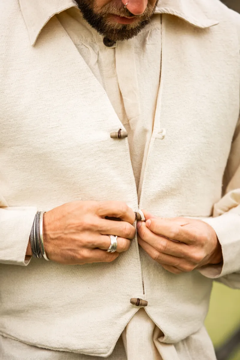 Flash Sale Leonardo Carbone Handgewebte Weste "Lutz" Natur