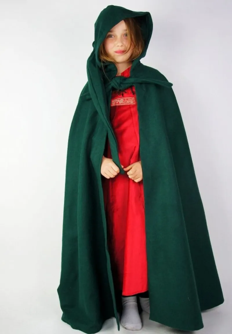 Shop Leonardo Carbone Kinderumhang Wolle lange Kapuze "Henrik" Grün