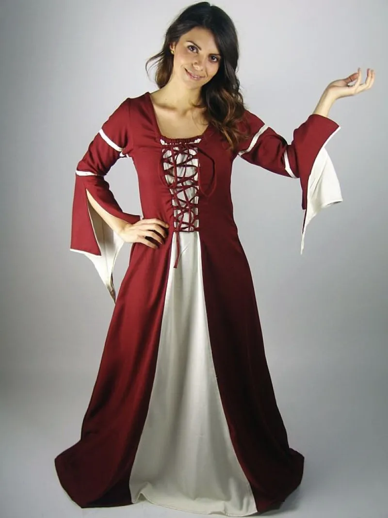 Best Leonardo Carbone Kleid mit Trompetenärmeln "Larissa" Rot/Natur