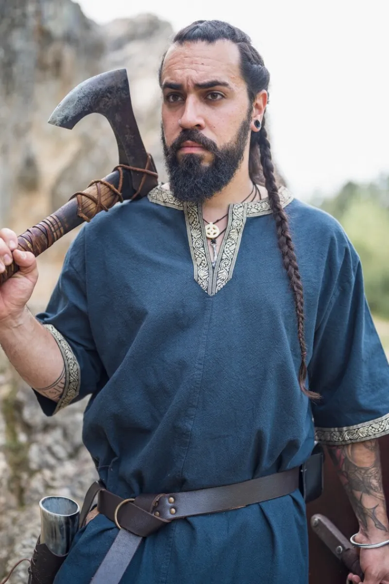 Sale Leonardo Carbone Kurzarmtunika mit Bordüre "Richard" Blau