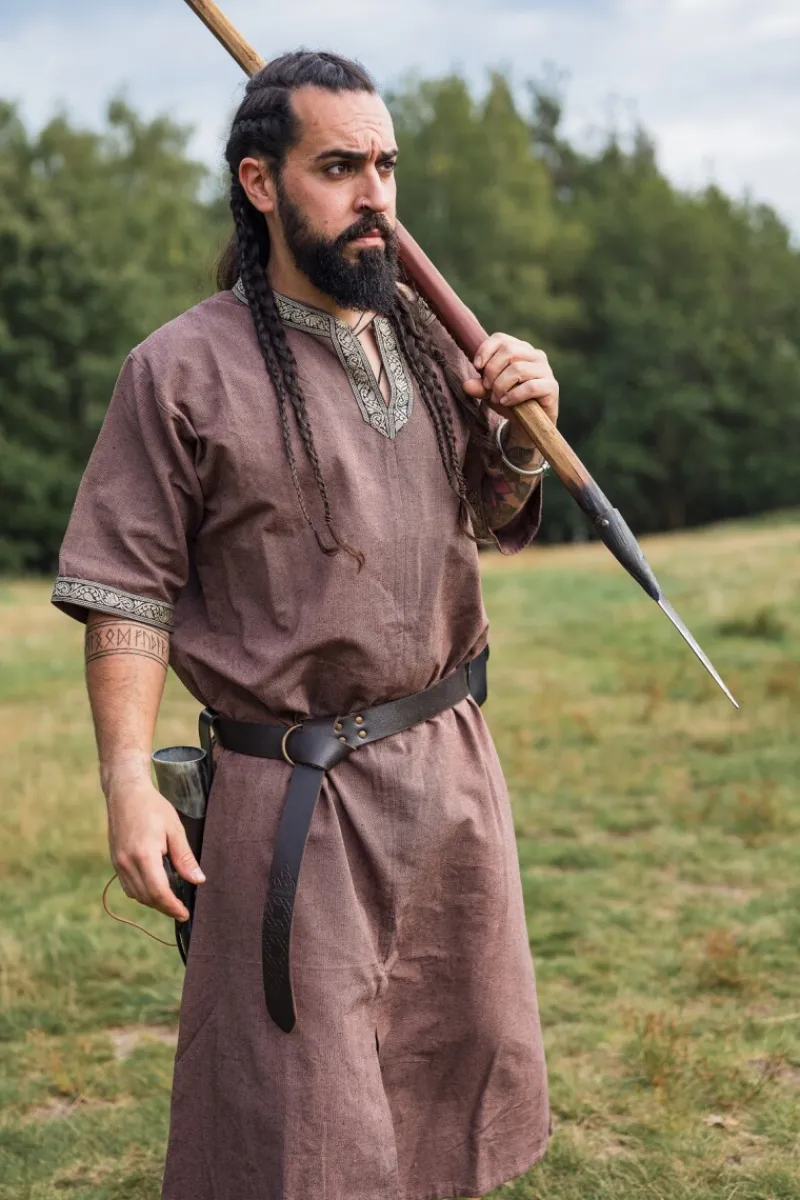 Fashion Leonardo Carbone Kurzarmtunika mit Bordüre "Richard" Kastanie