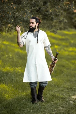 Clearance Leonardo Carbone Kurzarmtunika mit Bordüre "Richard" Natur