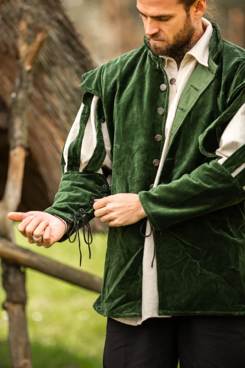 Hot Leonardo Carbone Landsknechtjacke mit geschlitzten Ärmeln "Brandolf" Grün