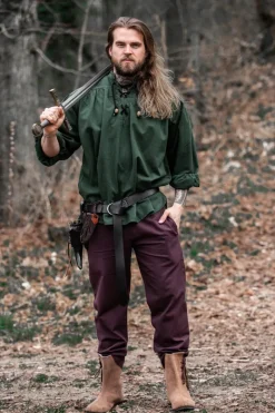 Fashion Leonardo Carbone Meliertes Stehkragen-Schnürhemd "Georg" Grün