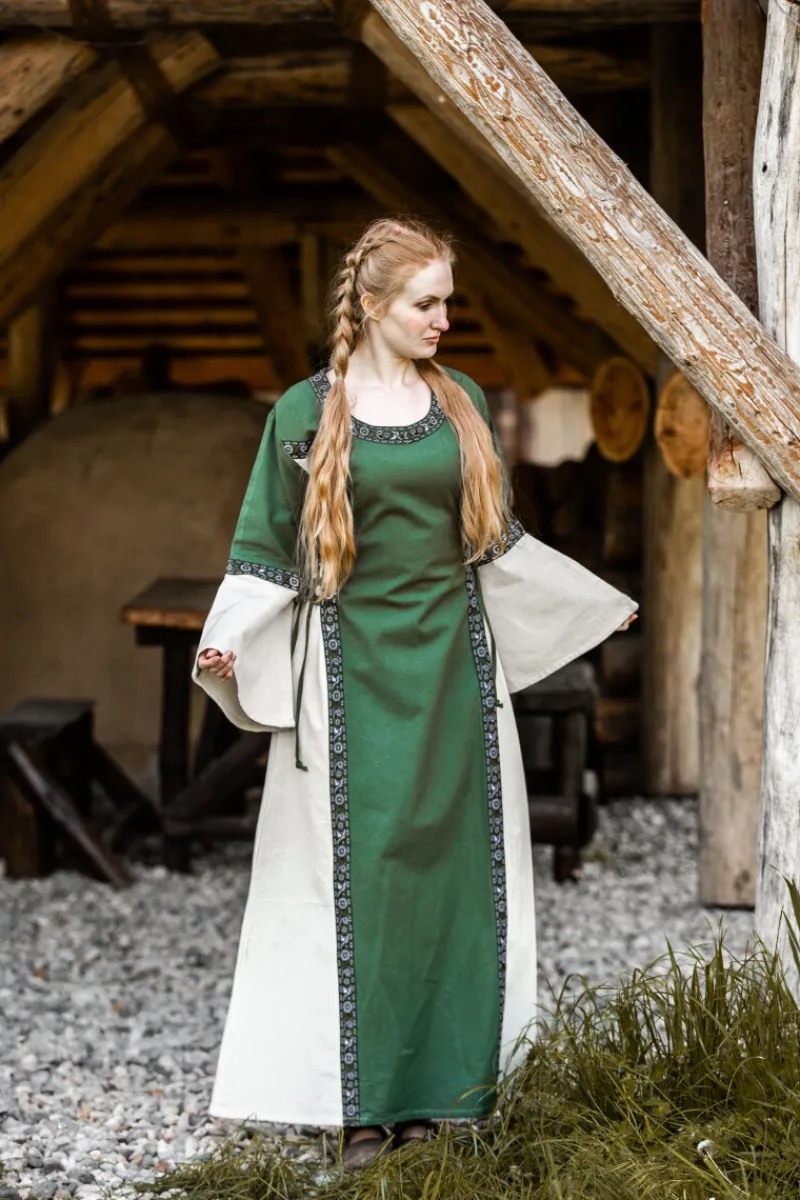 New Leonardo Carbone Mittelalter Baumwollkleid "Angie" Grün/Natur