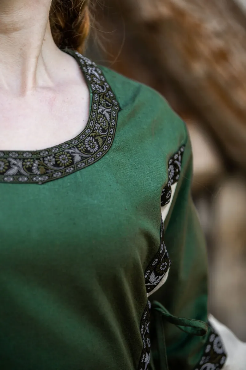 New Leonardo Carbone Mittelalter Baumwollkleid "Angie" Grün/Natur
