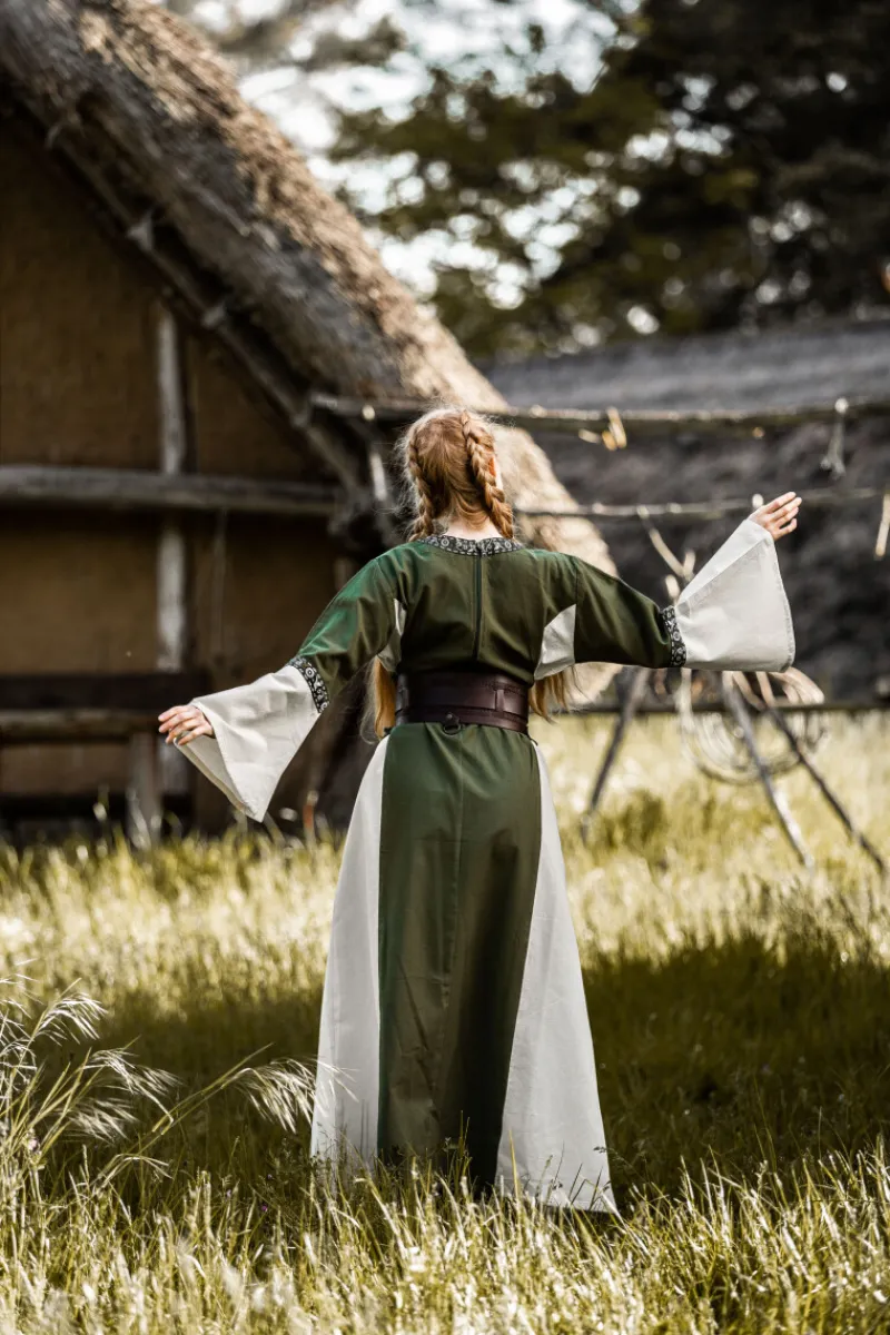 New Leonardo Carbone Mittelalter Baumwollkleid "Angie" Grün/Natur
