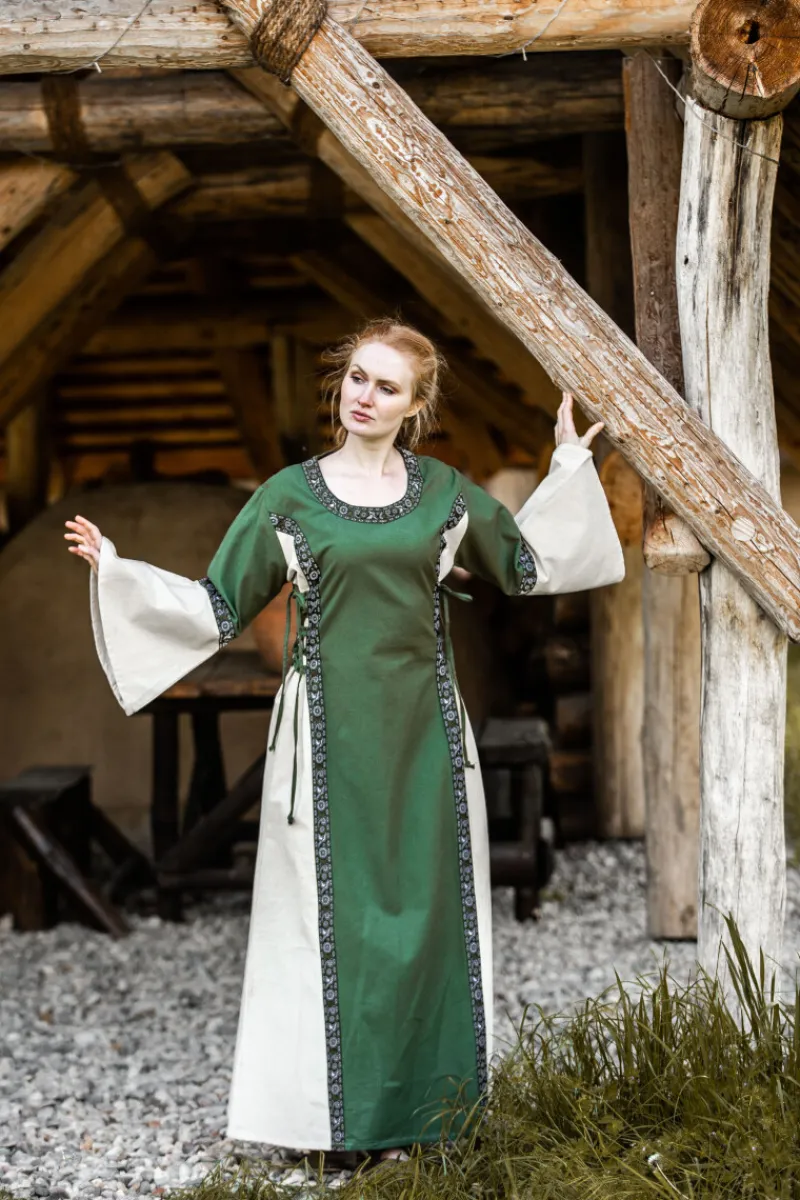 New Leonardo Carbone Mittelalter Baumwollkleid "Angie" Grün/Natur