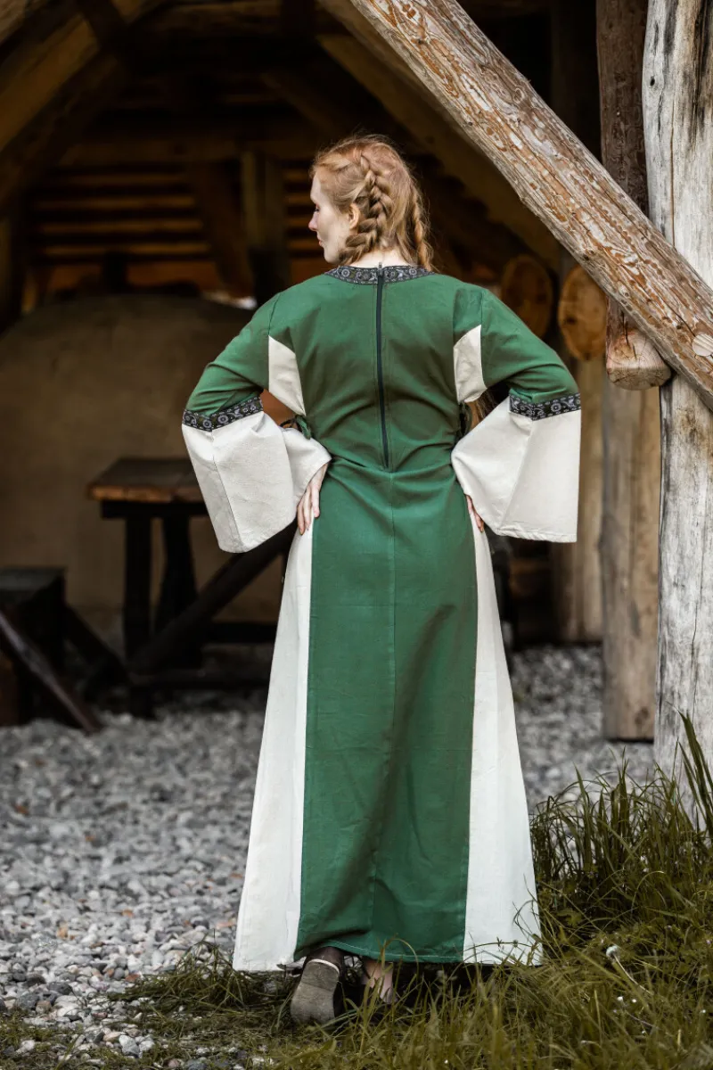 New Leonardo Carbone Mittelalter Baumwollkleid "Angie" Grün/Natur