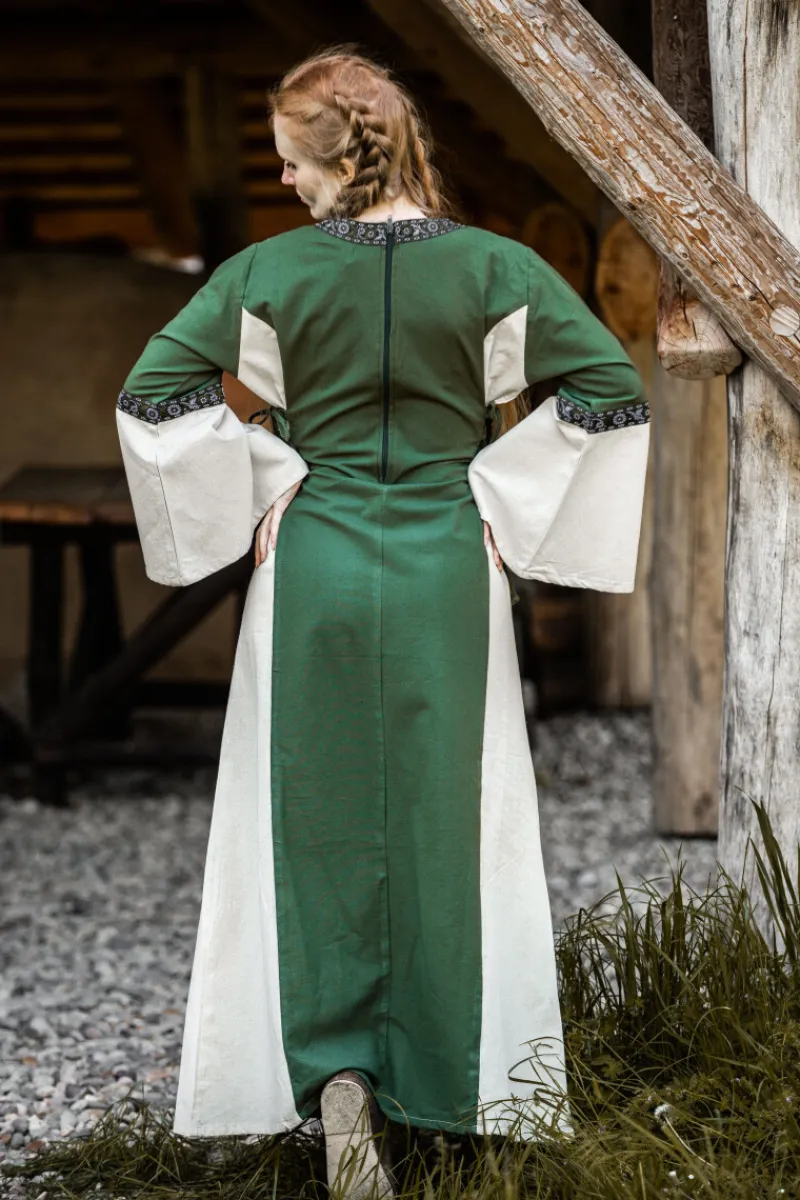 New Leonardo Carbone Mittelalter Baumwollkleid "Angie" Grün/Natur