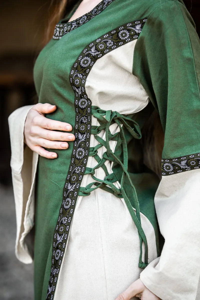 New Leonardo Carbone Mittelalter Baumwollkleid "Angie" Grün/Natur