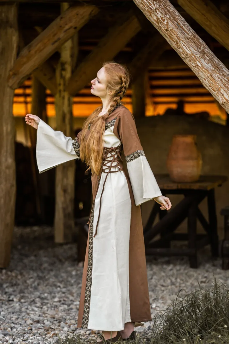 Best Leonardo Carbone Mittelalter Baumwollkleid "Angie" Tabak/Natur Tabakbraun/Natur