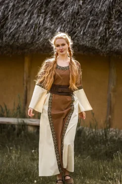 Best Leonardo Carbone Mittelalter Baumwollkleid "Angie" Tabak/Natur Tabakbraun/Natur