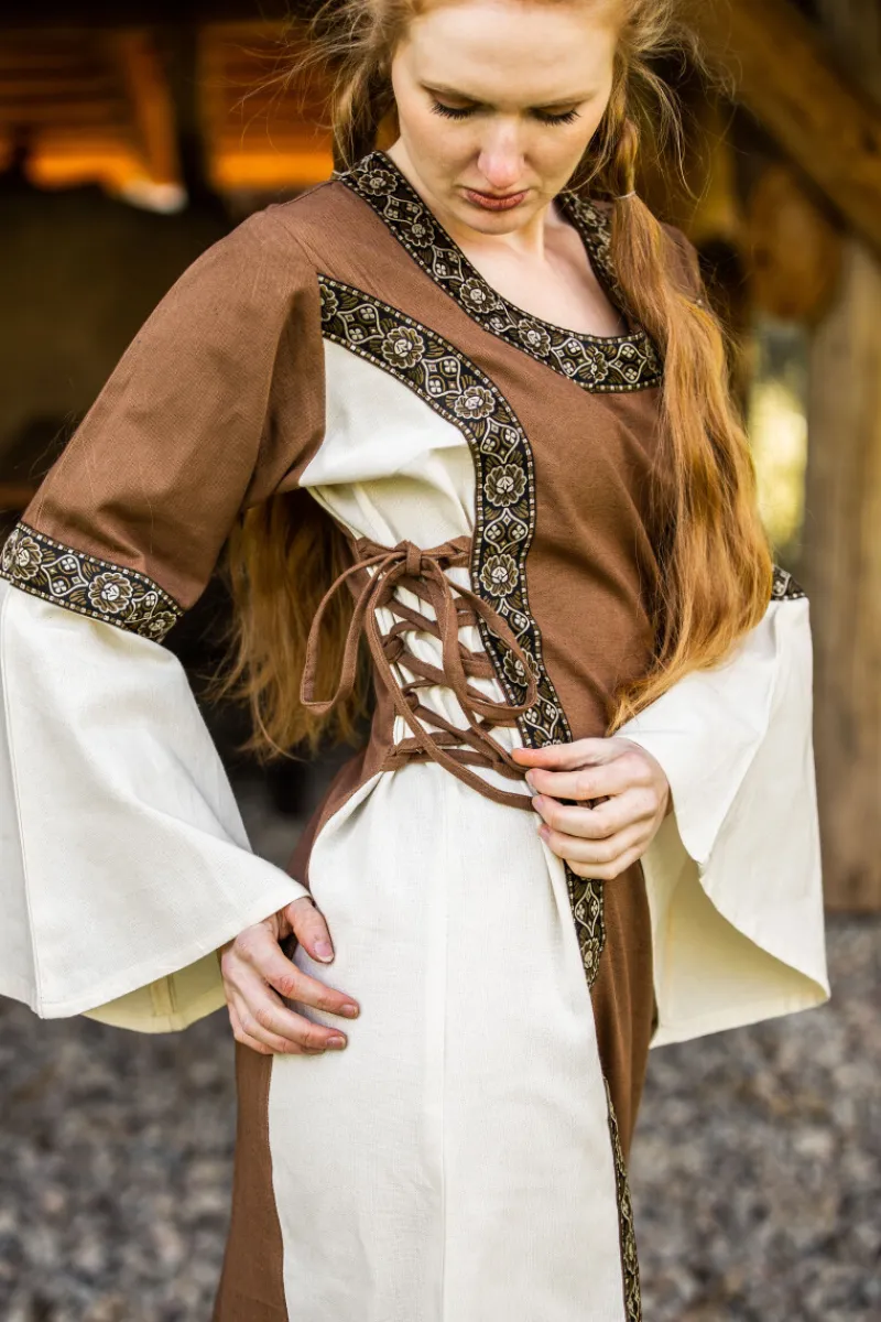 Best Leonardo Carbone Mittelalter Baumwollkleid "Angie" Tabak/Natur Tabakbraun/Natur