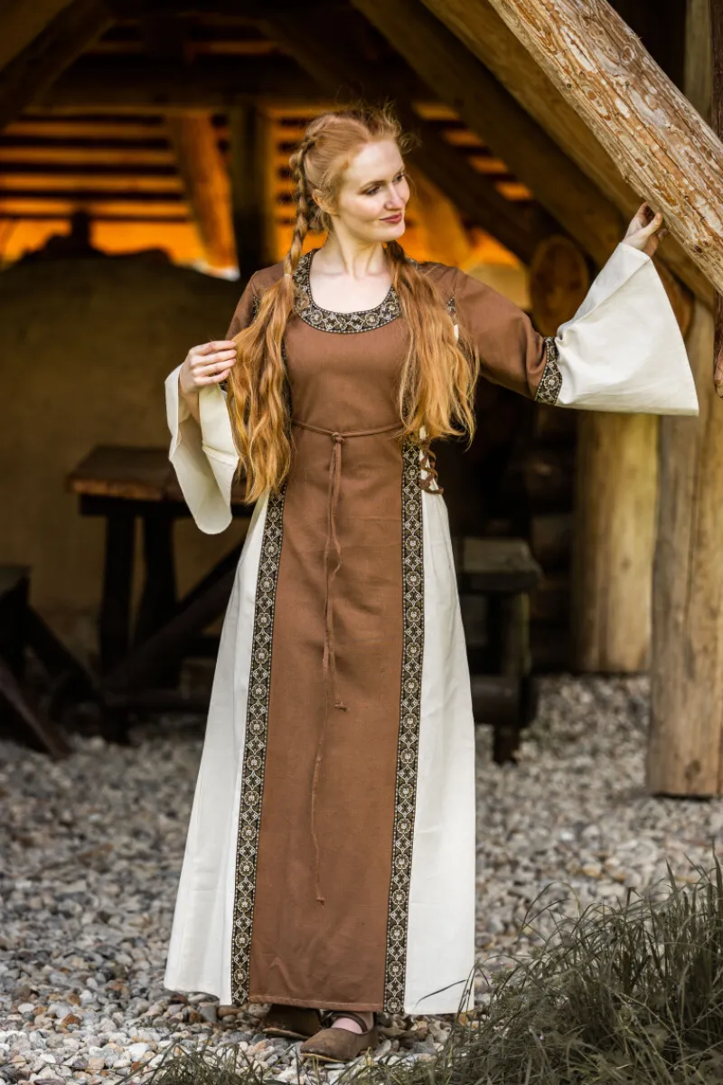 Best Leonardo Carbone Mittelalter Baumwollkleid "Angie" Tabak/Natur Tabakbraun/Natur