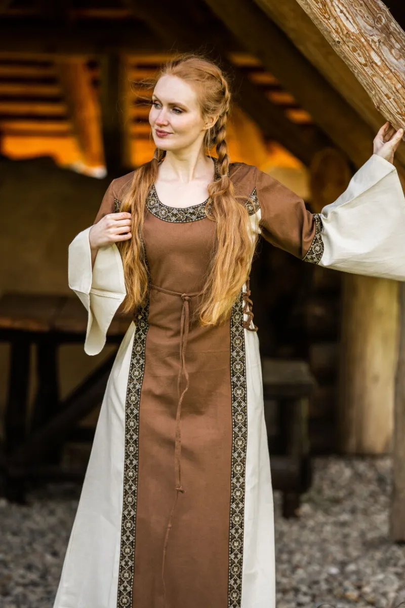 Best Leonardo Carbone Mittelalter Baumwollkleid "Angie" Tabak/Natur Tabakbraun/Natur