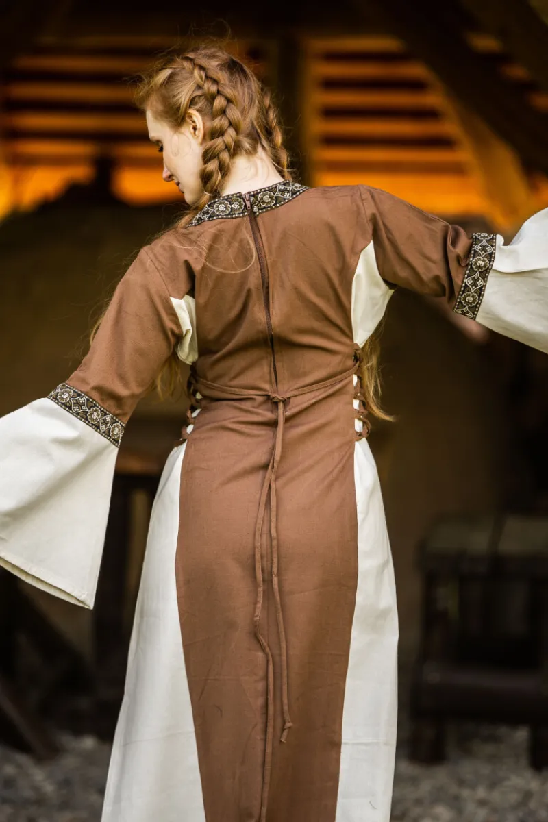 Best Leonardo Carbone Mittelalter Baumwollkleid "Angie" Tabak/Natur Tabakbraun/Natur