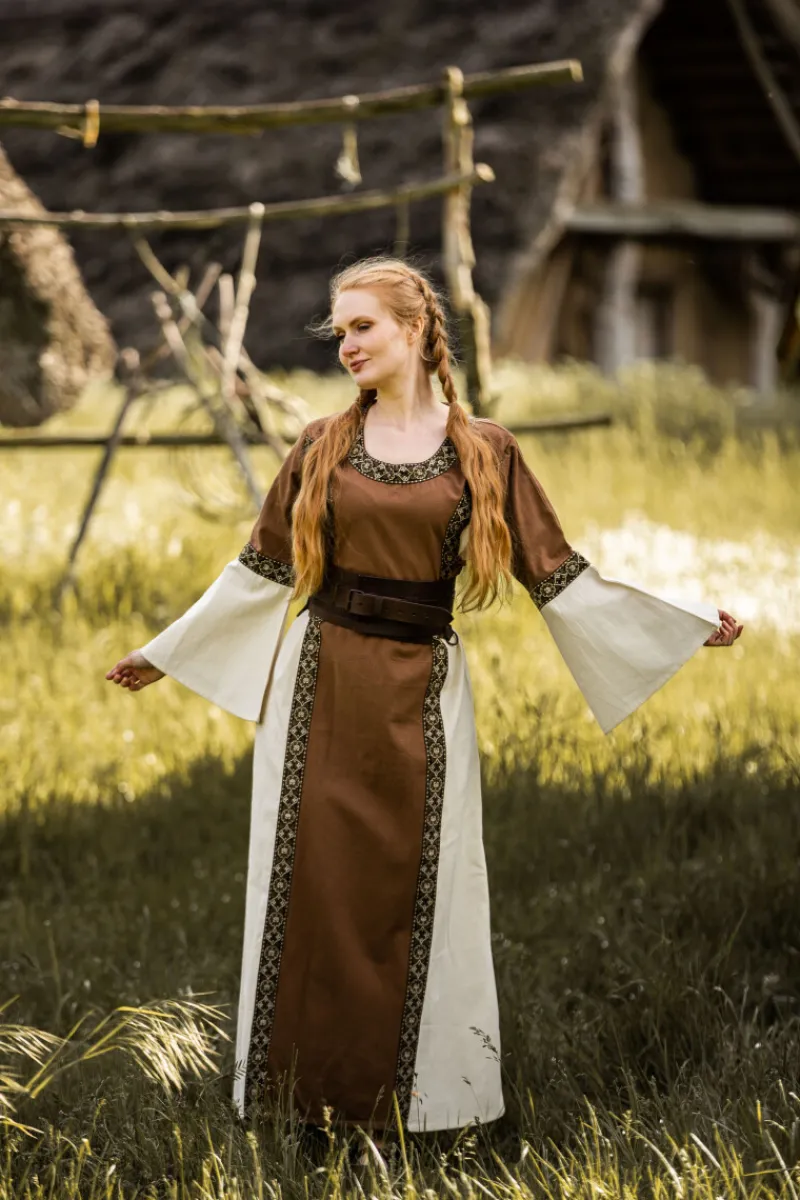 Best Leonardo Carbone Mittelalter Baumwollkleid "Angie" Tabak/Natur Tabakbraun/Natur