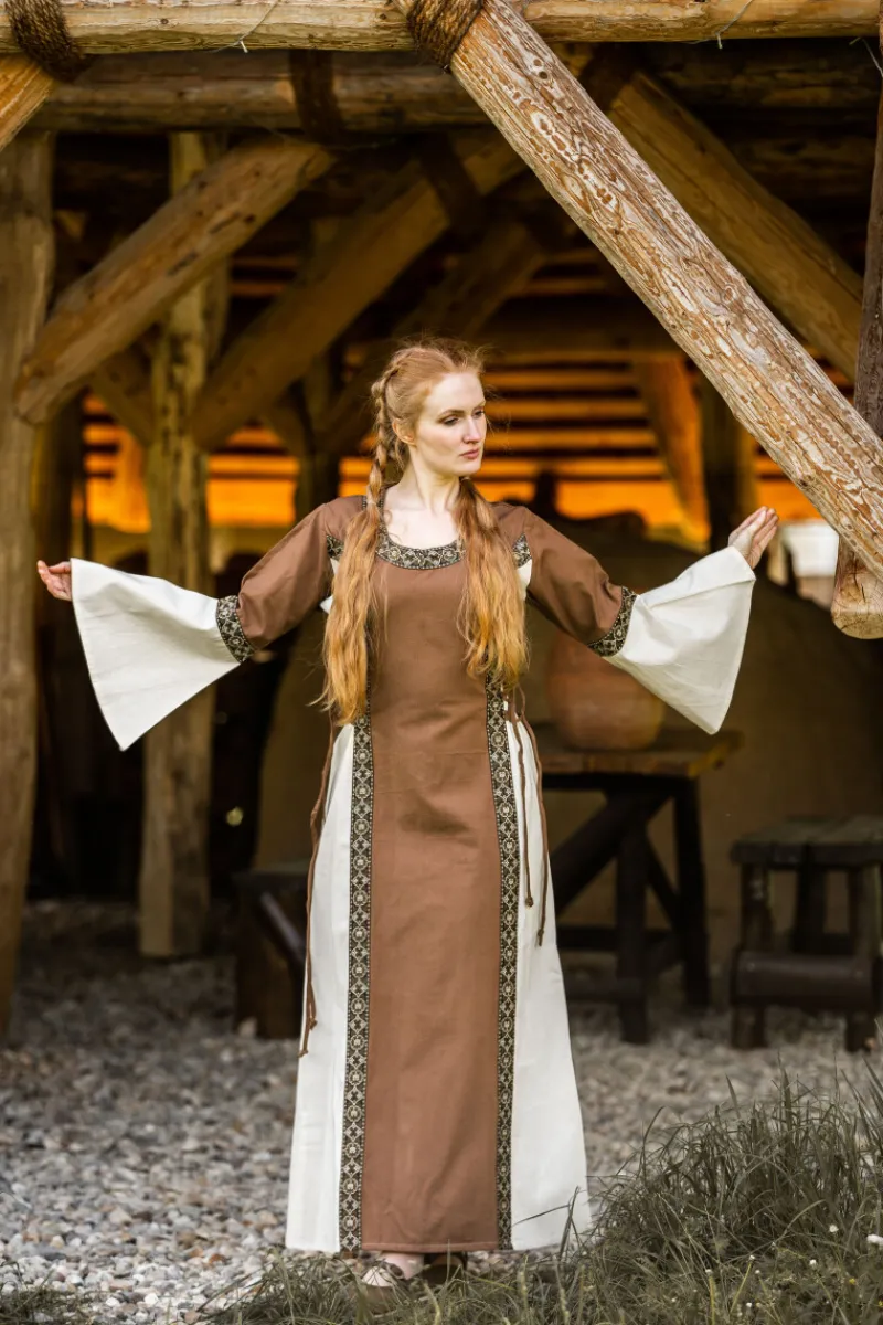 Best Leonardo Carbone Mittelalter Baumwollkleid "Angie" Tabak/Natur Tabakbraun/Natur