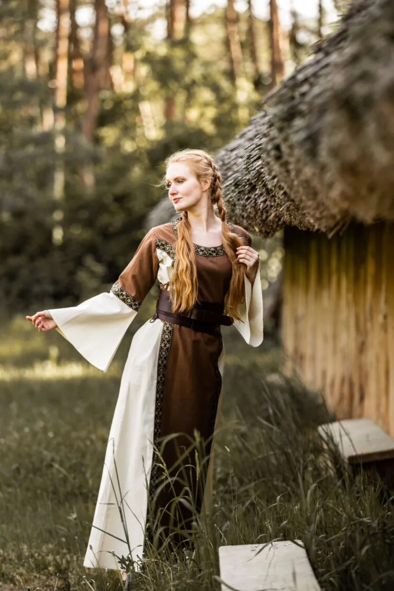 Best Leonardo Carbone Mittelalter Baumwollkleid "Angie" Tabak/Natur Tabakbraun/Natur