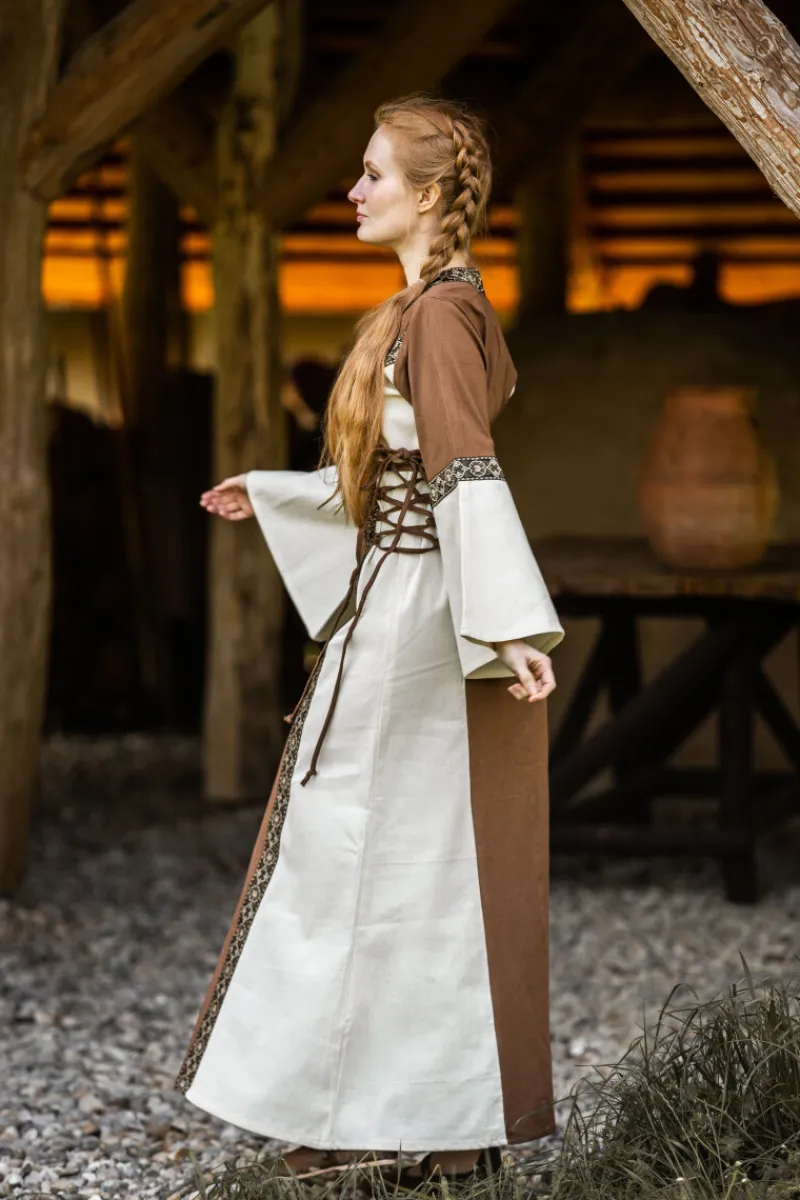 Best Leonardo Carbone Mittelalter Baumwollkleid "Angie" Tabak/Natur Tabakbraun/Natur
