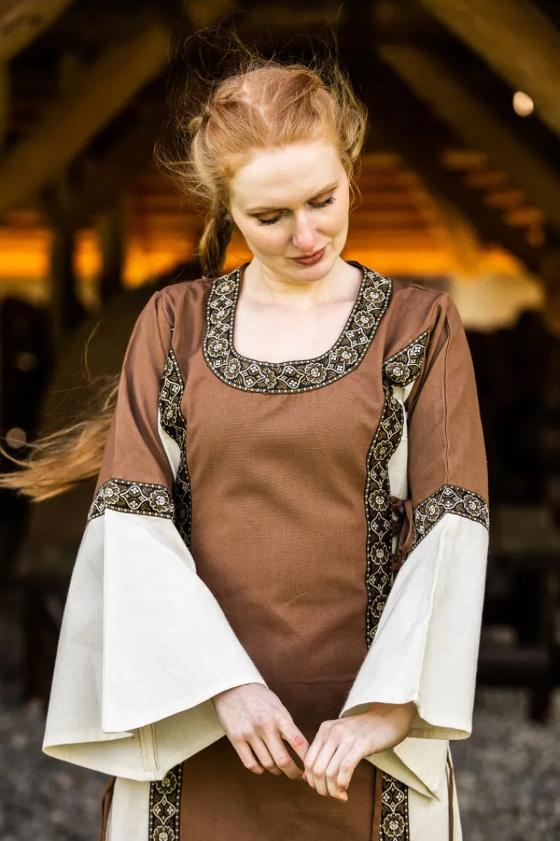 Best Leonardo Carbone Mittelalter Baumwollkleid "Angie" Tabak/Natur Tabakbraun/Natur