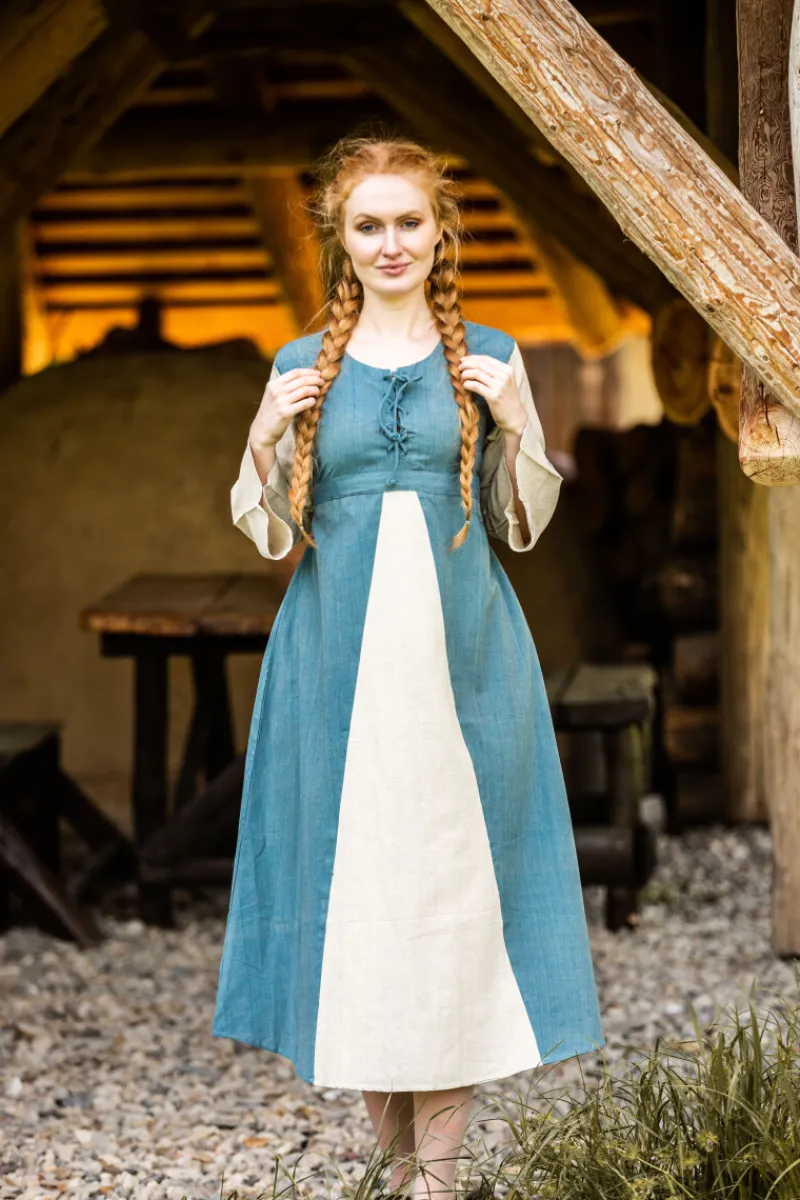Flash Sale Leonardo Carbone Mittelalter Baumwollkleid "Ilse" Tauben Blau/Natur