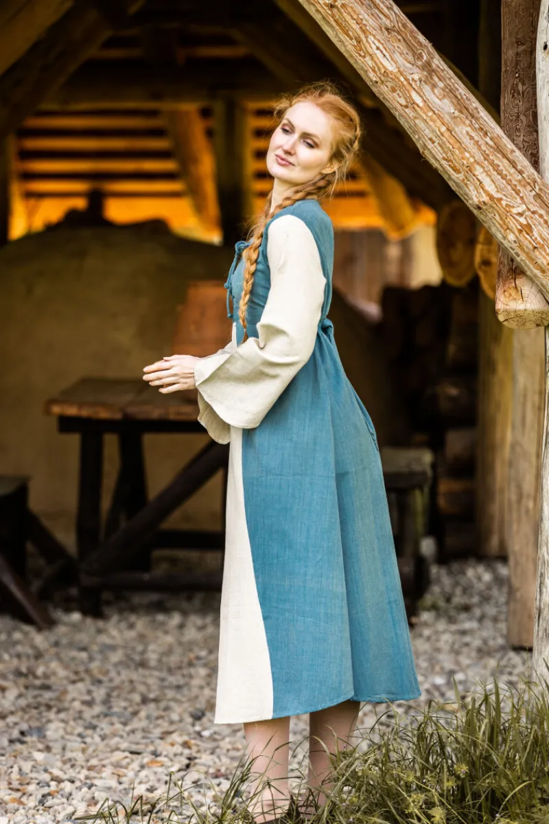 Flash Sale Leonardo Carbone Mittelalter Baumwollkleid "Ilse" Tauben Blau/Natur