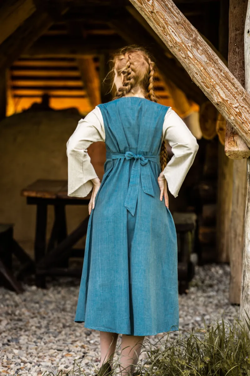 Flash Sale Leonardo Carbone Mittelalter Baumwollkleid "Ilse" Tauben Blau/Natur
