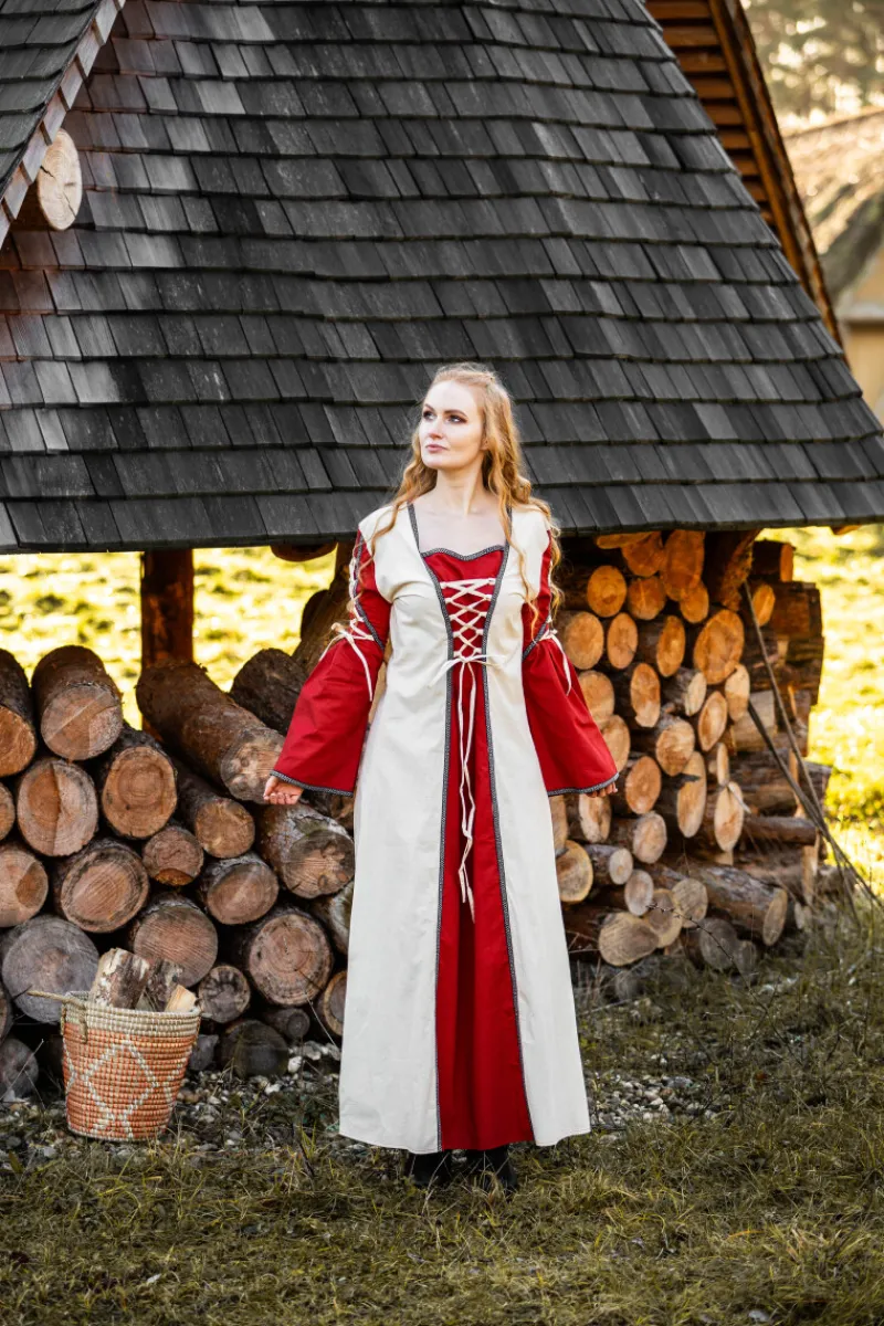 Fashion Leonardo Carbone Mittelalter Kleid Amalia Natur/Rot
