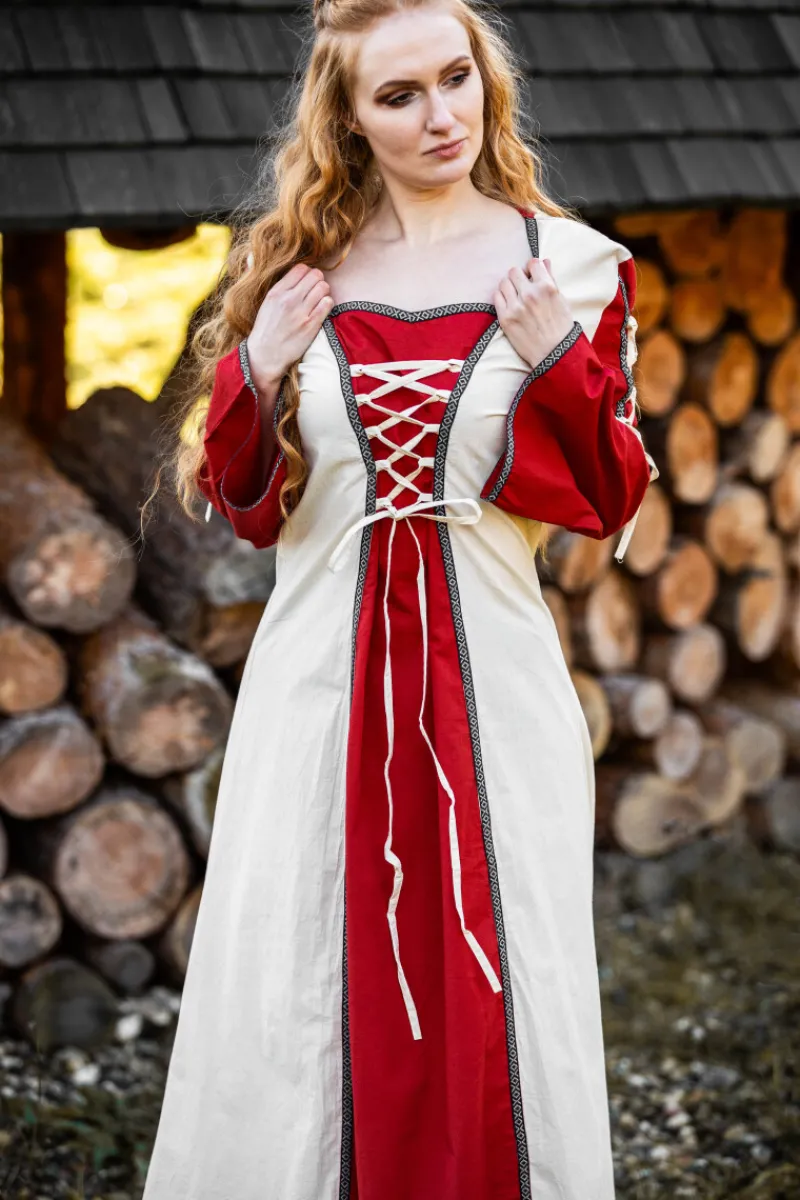Fashion Leonardo Carbone Mittelalter Kleid Amalia Natur/Rot