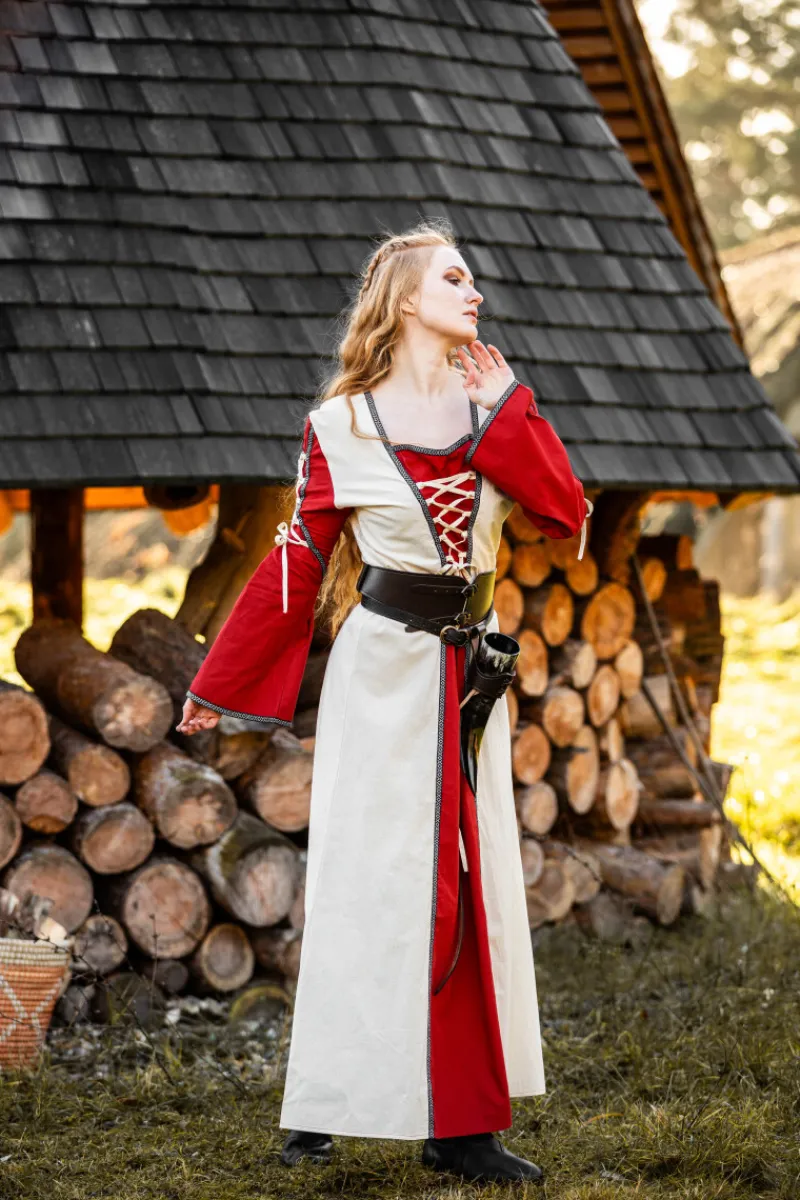 Fashion Leonardo Carbone Mittelalter Kleid Amalia Natur/Rot